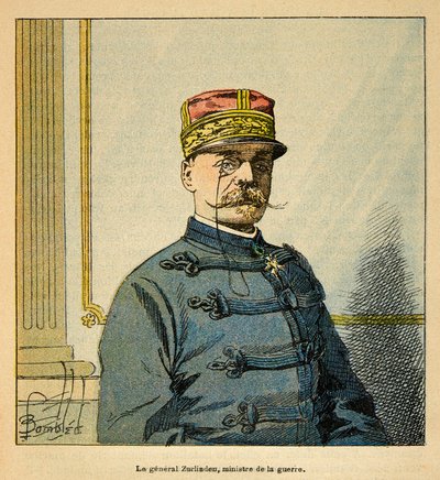Henri Galli dit Galllichet (1854-1922)著、Louis Bombled (1862-1927)絵による「マダガスカルの戦争-1885-1895年のフランス遠征の逸話史」。エミール・オーギュスト・フランソワ・ズルリンデン将軍（1837-1929）の肖像、陸軍大臣、二等兵C 作： Louis Charles Bombled