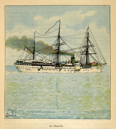 Henri Galli dit Galllichet (1854-1922)著、Louis Bombled (1862-1927)絵による「マダガスカルの戦争-1885-1895年のフランス遠征の逸話史」。マダガスカルに向かう病院船「シャムロック」、個人蔵 作： Louis Charles Bombled