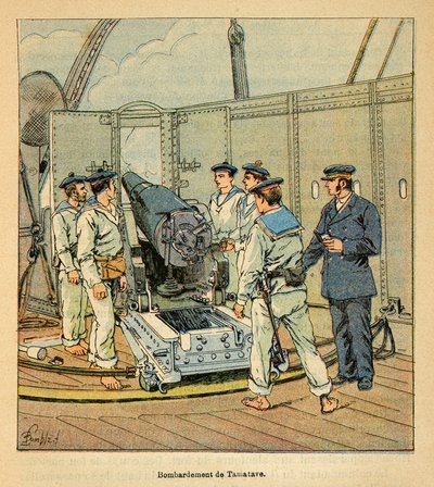 Henri Galli dit Galllichet (1854-1922)著、Louis Bombled (1862-1927)絵による「マダガスカルの戦争-1885-1895年のフランス遠征の逸話史」。フランス海軍によるタマタベへの砲撃、個人蔵 作： Louis Charles Bombled