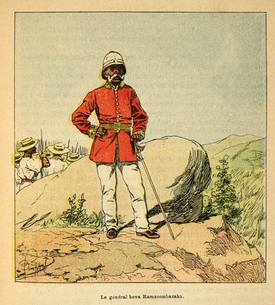 Henri Galli dit Galllichet (1854-1922)著、Louis Bombled (1862-1927)絵による「マダガスカルの戦争-1885-1895年のフランス遠征の逸話史」。ホヴァ・ラマソンバザハ将軍の肖像、個人蔵 作： Louis Charles Bombled
