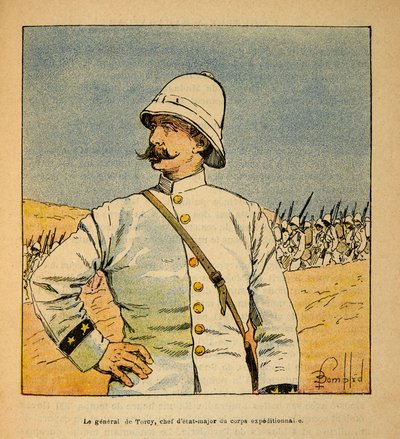 Henri Galli dit Galllichet (1854-1922)著、Louis Bombled (1862-1927)絵による「マダガスカルの戦争-1885-1895年のフランス遠征の逸話史」。マダガスカル遠征軍参謀長De Torcy将軍（1844-1918）の肖像画 作： Louis Charles Bombled