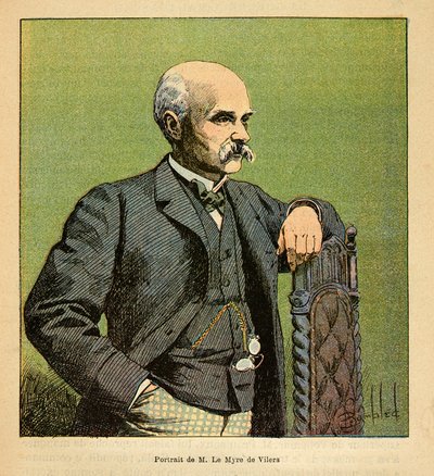 Henri Galli dit Galllichet (1854-1922)著、Louis Bombled (1862-1927)絵による「マダガスカルの戦争-1885-1895年のフランス遠征の逸話史」。M. Le Myre de Vilers（1833-1918）の肖像（1886年のマダガスカル駐在武官、二等兵 作： Louis Charles Bombled