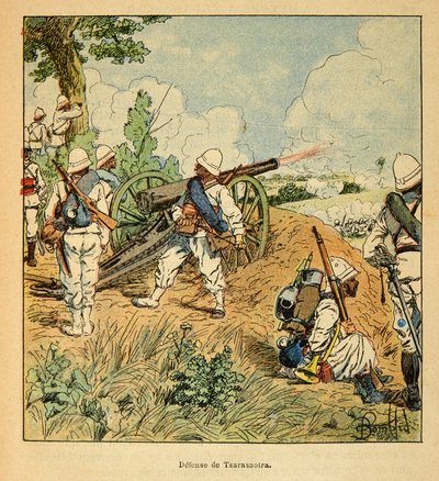 Henri Galli dit Galllichet（1854-1922）著、Louis Bombled（1862-1927）絵による「マダガスカルの戦争-1885-1895年のフランス遠征の逸話」。1895年のツァラサオトラ防衛戦、個人蔵 作： Louis Charles Bombled