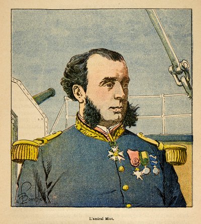 Henri Galli dit Galllichet (1854-1922)著、Louis Bombled (1862-1927)絵による「マダガスカルの戦争-1885-1895年のフランス遠征の逸話」。ポール・エミール・ミオー提督（1827-1900）の肖像、個人蔵 作： Louis Charles Bombled