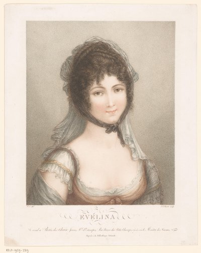ベールと updo 巻き毛を持つ若い女性 Evelina (オブジェクトのタイトル) 作： Louis Charles Ruotte
