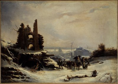 市場からの帰り（パリの雪）1830年頃（油彩・カンヴァス） 作： ルイクロードペインティングインダストリー