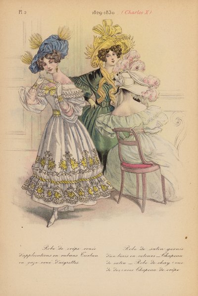 フランスのファッション：1829-1830年、シャルル10世（カラーリトグラフ） 作： Louis Colas