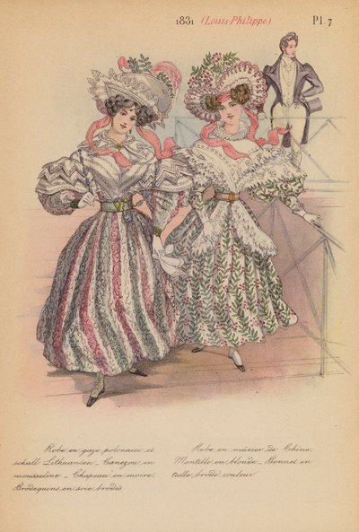 フランスのファッション：1831年、ルイ・フィリップ（カラーリトグラフ） 作： Louis Colas