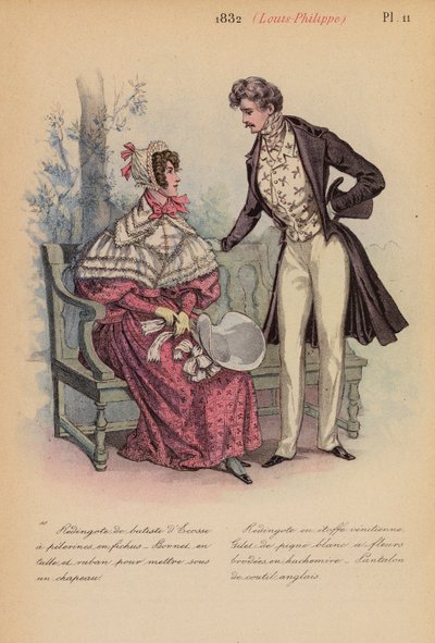 フランスのファッション：1832年、ルイ・フィリップ（カラーリトグラフ） 作： Louis Colas
