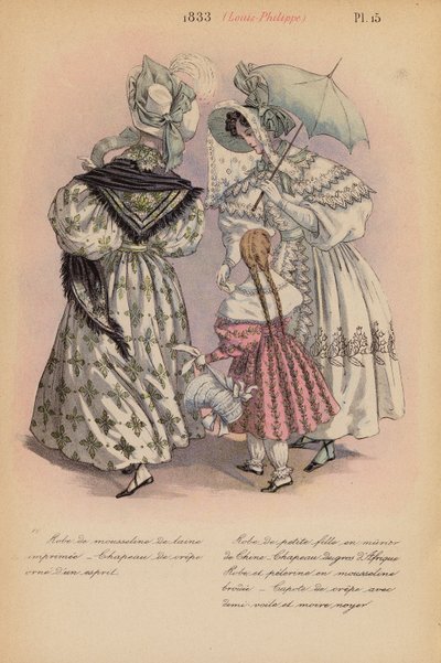 フランスのファッション1833年、ルイ・フィリップ（カラーリトグラフ） 作： Louis Colas