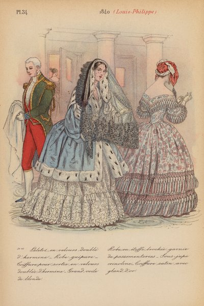 フランスのファッション1840年、ルイ・フィリップ（カラーリトグラフ） 作： Louis Colas