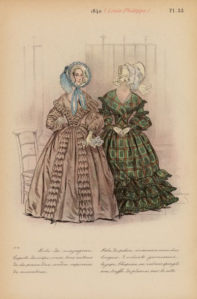 フランスのファッション1840年、ルイ・フィリップ（カラーリトグラフ） 作： Louis Colas