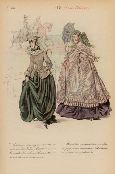 フランスのファッション：1841年、ルイ・フィリップ（カラーリトグラフ） 作： Louis Colas