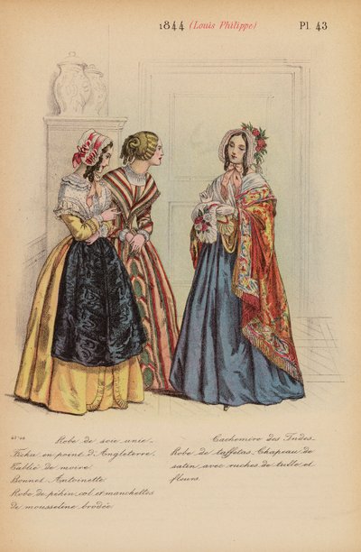 フランスのファッション：1844年、ルイ・フィリップ（カラーリトグラフ） 作： Louis Colas