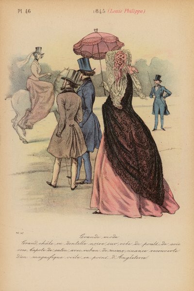 フランスのファッション：1845年、ルイ・フィリップ（カラーリトグラフ） 作： Louis Colas