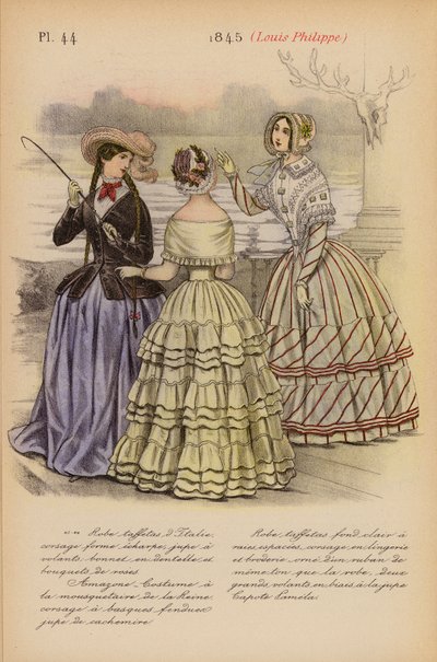 フランスのファッション：1845年、ルイ・フィリップ（カラーリトグラフ） 作： Louis Colas