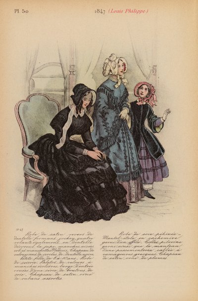 フランスのファッション1847年、ルイ・フィリップ（カラーリトグラフ） 作： Louis Colas