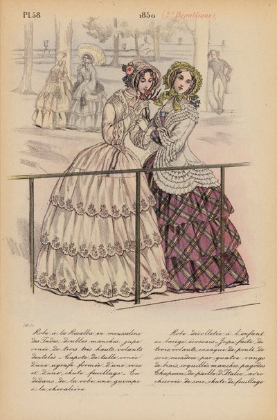 フランスのファッション：1850年、第2レピュブリック（カラーリトグラフ） 作： Louis Colas