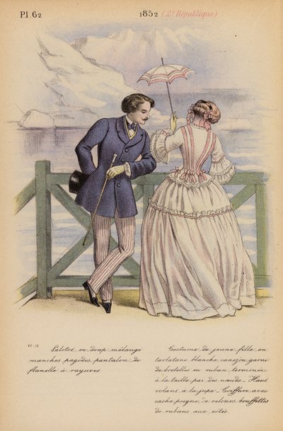 フランスのファッション：1852年、2eレピュブリック（カラーリトグラフ） 作： Louis Colas
