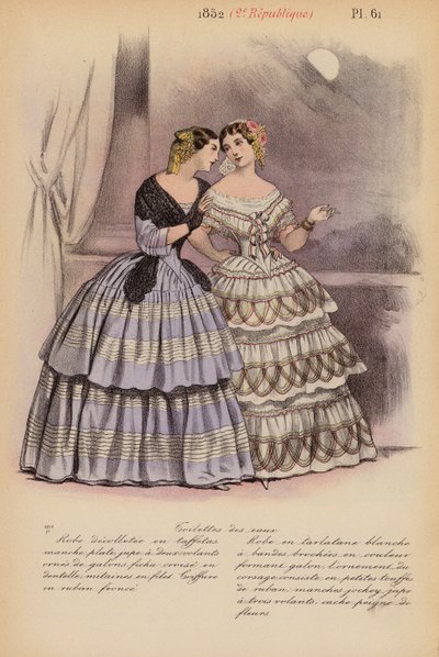 フランスのファッション：1852年、2eレピュブリック（カラーリトグラフ） 作： Louis Colas