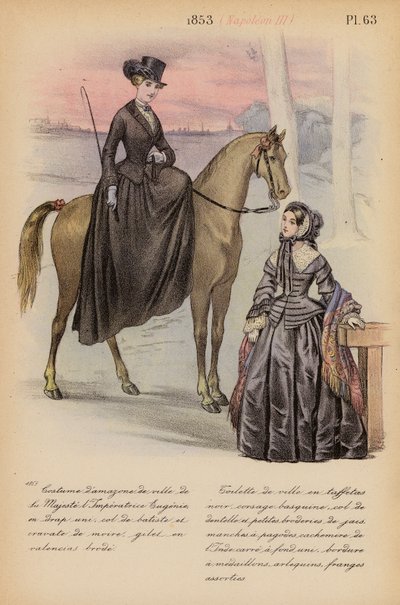 フランスのファッション：1853年、ナポレオン3世（カラーリトグラフ） 作： Louis Colas