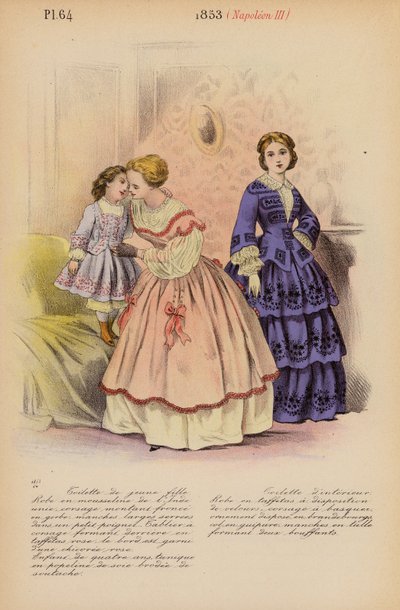 フランスのファッション：1853年、ナポレオン3世（カラーリトグラフ） 作： Louis Colas