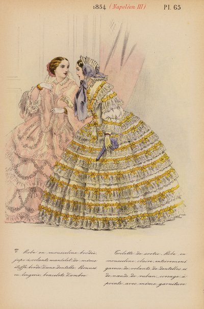 フランスのファッション：1854年、ナポレオン3世（カラーリトグラフ） 作： Louis Colas