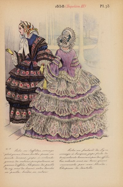 フランスのファッション1858年、ナポレオン3世（カラー版画） 作： Louis Colas