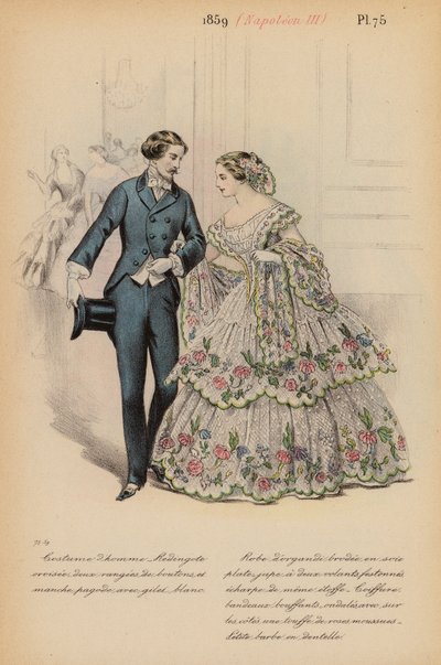 フランスのファッション：1859年、ナポレオン3世（カラーリトグラフ） 作： Louis Colas