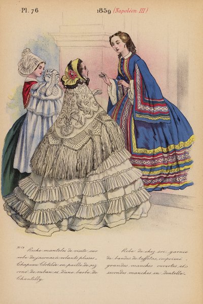 フランスのファッション：1859年、ナポレオン3世（カラーリトグラフ） 作： Louis Colas