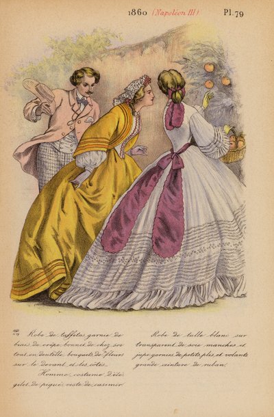 フランスのファッション1860年、ナポレオン3世（カラーリトグラフ） 作： Louis Colas
