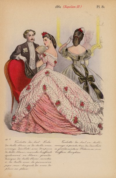 フランスのファッション：1861年、ナポレオン3世（カラーリトグラフ） 作： Louis Colas