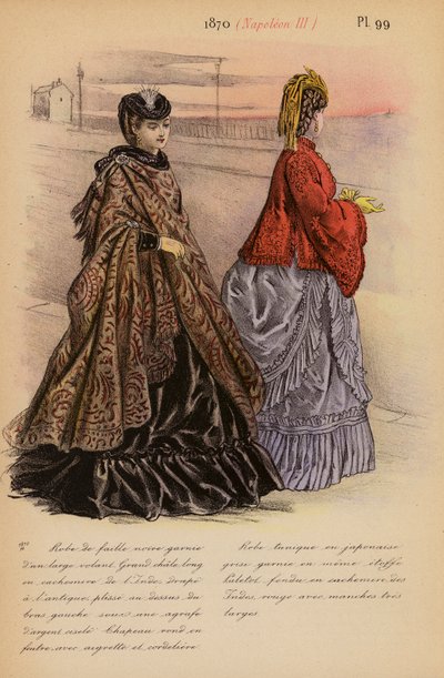 フランスのファッション：1870年、ナポレオン3世（カラーリトグラフ） 作： Louis Colas