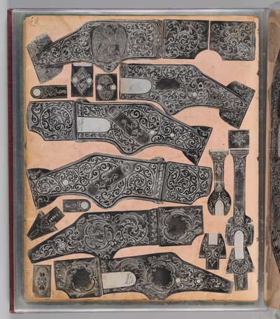 Louis D. Nimschke（アメリカ、c1850-1900）の銃器の彫刻装飾を記録するワークブック。 作： Louis D. Nimschke