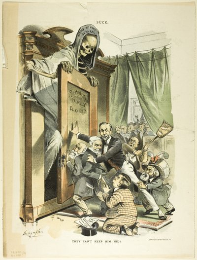 彼らは彼を隠しておくことはできない』（パックより 作： Louis Dalrymple
