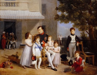 彼の子供たちに囲まれたシャトーサンクラウドのテラスにある皇帝ナポレオン1世 作： Louis Ducis