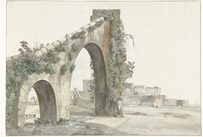 Gezicht op aqueduct en de stad Taranto 水道橋とターラントの街の眺め (オブジェクトのタイトル) イタリア、シチリア、マルタの旅 - 1778 (シリーズタイトル) 作： Louis Ducros
