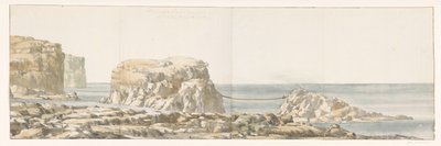 Gezicht op rots losgeraakt van kust in inham van Gozo カラタ・デュリラと呼ばれるアンセのゴゾの海岸から切り離された岩の眺め (オブジェクトのタイトル) イタリア、シチリア、マルタの旅 - 1778 (シリーズタイトル) 作： Louis Ducros