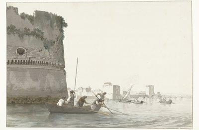 Mosselvissers op Mare Piccolo bij de vestingwerken van Taranto シタデルの隅から見たターラントのマーレ ピッコロでムール貝を釣る (オブジェクトのタイトル) イタリア、シチリア、マルタの旅 - 1778 (シリーズタイトル) 作： Louis Ducros
