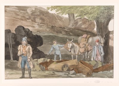 Oponthoud bij de Grotte delle Capre aan de grens bij Nemorosa en Fredda NemorosaとFreddaの2つの地域の境界にあるdelle Capre洞窟に立ち寄る（オブジェクトのタイトル） イタリア、シチリア、マルタの旅 - 1778 (シリーズタイトル) 作： Louis Ducros