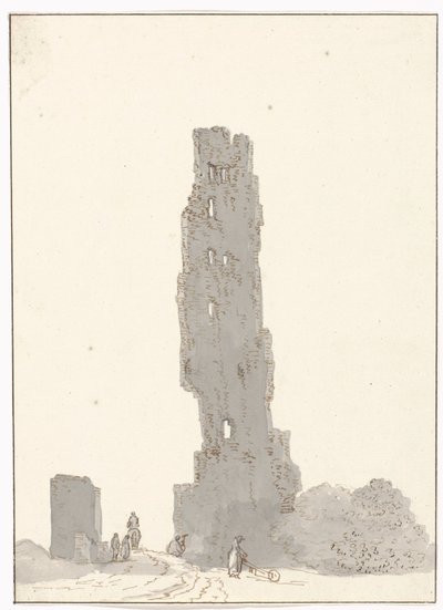 Ruïne van toren langs de grote weg tussen Terracina en Fondi テッラチーナとフォンディの間の幹線道路にあるトッレ デッレ セッテ ファッチャテ (オブジェクトのタイトル) イタリア、シチリア、マルタの旅 - 1778 (シリーズタイトル) 作： Louis Ducros