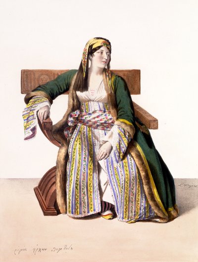 ギリシアの女性の女-プレートXVI、デュマールによって書かれ、描かれた「航海àアテネàaコンスタンティノープル」からルメルシエによって彫刻された、1828年 作： Louis Dupré