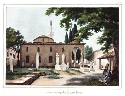 ダヴィッドの弟子であるルイ・デュプレ（1789-1837）が1825年に制作した「アテネとコンスタンティノープルへの旅、または自然の場所に描かれたギリシャ人とオスマン人の肖像、景色、衣装のコレクション」の中のアテネのモスク。 作： Louis Dupré