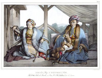 テッサリーのパシャであるヴェリの息子であり、ジャニナの宰相であるアリ・テベレン（1741-1822）の孫であるイスマエル、ベイ、メヘメト・パシャが、「アテネとコンスタンティノープルへの旅、または自然の場所に描かれたギリシャ人とオスマン人の肖像画、景色、衣装のコレクション」において 作： Louis Dupré