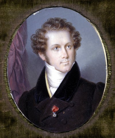 ヴィンチェンツォ・ベリーニ（1801～1835）の肖像。デュプレのミニチュア。スカラ座の博物館。ミラノ。 作： Louis Dupré