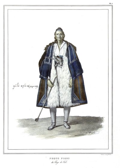 ダヴィッドの弟子であるルイ・デュプレ（1789-1837）が自然の場所に描いたギリシャとオスマン帝国の肖像、景色、衣装のコレクションである「アテネとコンスタンティノープルへの旅」の中のスリの国のピコスの写真。 作： Louis Dupré