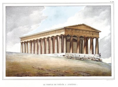 ダヴィッドの弟子であるルイ・デュプレ（1789-1837）が1825年に制作した「アテネスとコンスタンティノープルへの旅」（自然の場所に描かれたギリシャとオスマン帝国の肖像画、眺望、衣装のコレクション）の中の「テゼの神殿」。 作： Louis Dupré