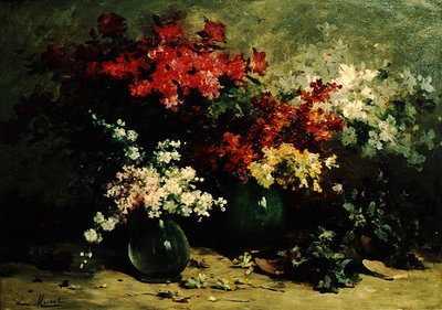 春の花の静物画（油彩・キャンバス） 作： Louis Emile Minet