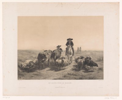 牛や羊を連れて市場に向かう農夫と羊飼い En route pour le marché (オブジェクトのタイトル) 作： Louis Emmanuel Soulange Teissier