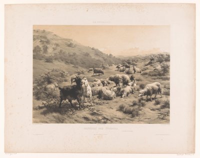 ピレネー山脈でヤギと羊を連れた羊飼い Bruyéres des Pyrénées (オブジェクトのタイトル) 牧場（シリーズタイトル） Les paturages (オブジェクトのシリーズ タイトル) 作： Louis Emmanuel Soulange Teissier